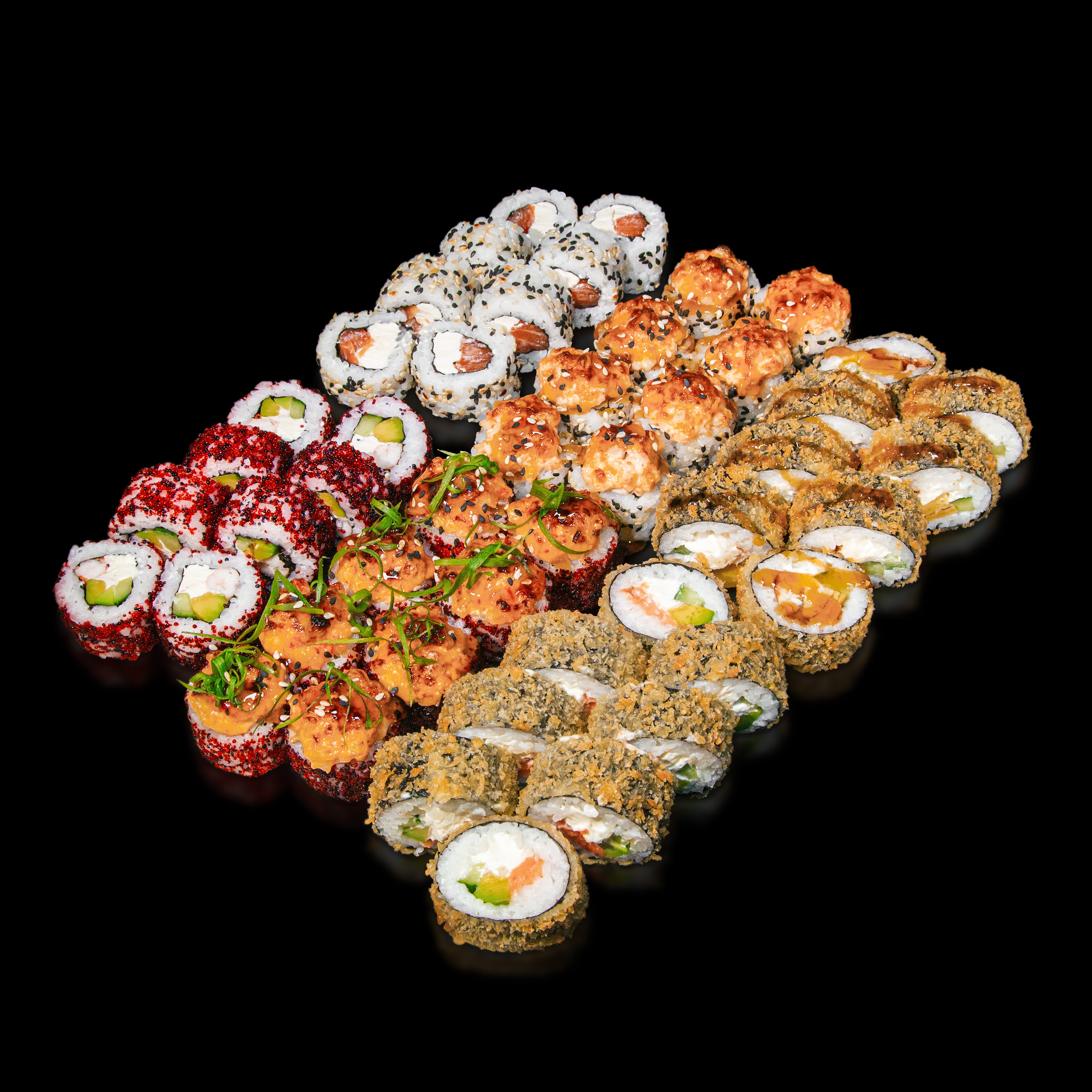 Филадельфия Лайт, Калифорния с креветкой, Микс ролл, Черный дракон ролл, Темпура лосось, Темпура угорь